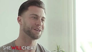 She will cheat - Riley Steele pounds her husband’s secretary, making him decorate her pretty lips in cum