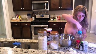 Blonde mature with big boobs masturbates in bed