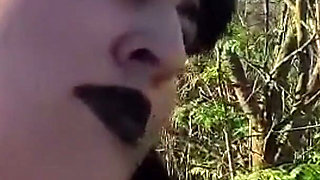 Goth Doll in the Middle of Nature Sucking Cock BJ Outdoors