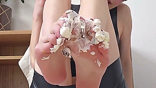 Cake Crush in Latex and Bondage - Dutch Girl Crushes Cake with Her Feet While Tied in Latex (dutch)