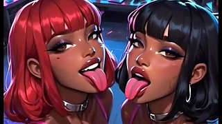 Beautiful Lesbians Tongue and Kiss Fetish, Ai Animation
