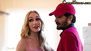 Petite blonde babe cockriding lucky guy