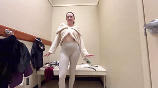 Mall Try on Flashing Showing to Her Client New Collections