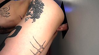 Lusty teen takes on multiple big cocks gloryhole style