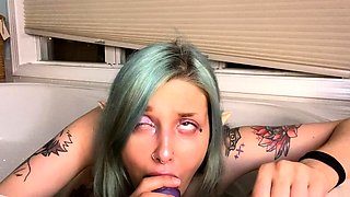 Blonde tight pussy babe solo toy fun in glamour masturbation
