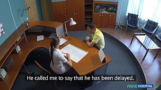 Hot nurse gets fucked over the receptionist desk - faux clinic