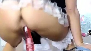Brunette Plays With Red Dildo On Webcam