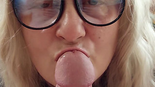 Naughty girl smokes a cigar and sucks dad's cock, swallowing all the cum