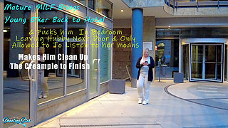 Mature MILF Brings Young Biker Back to Hotel Leaving Hub Outside to Just Listen - Makes Him Clean Her Creampie After!!!