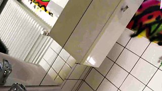 German skinny milf slut fucked in public toilet