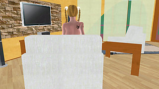 Animated 3D Lesbian Porn - Gorgeous Teen on Chair, Mature Woman Licking Her Pussy to Multiple Orgasms