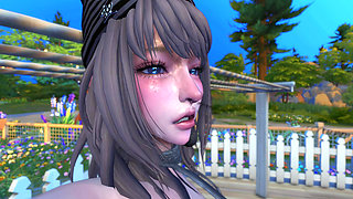 Sims 4 3D - Romantic Afternoon in the Backyard with Asian Couple