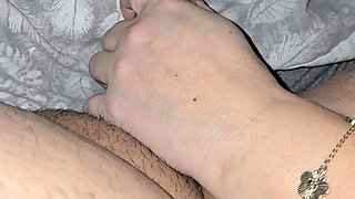 Step son was shy, so step mom gave him a handjob after she pulled out his big cock