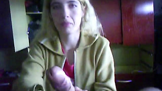 young blonde  wife sucks cock, toy with dildo, gets cum in mouth and swallow