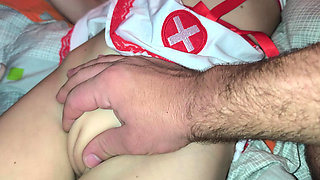 Wow, the nurse stepsister is a virgin! I follow the contour of her pussy and masturbate