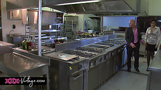 Threesome in the restaurant kitchen