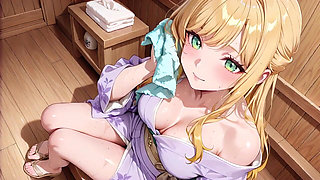 Blonde Boss in a Wet Purple Robe! Languidly Switching Between the Japanese Garden and Her Private Bedroom