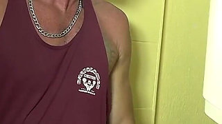 Whoring in the Gym Bathroom with Busty Blonde