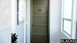 He notices her accepting cunnilingus from her lesbian friend and rushes to fuck her hard