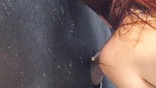 Wife's First Time Sucking and Bareback in Gloryhole Booths!