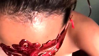 big ass Sexy asian wife gives bikini blowjob in hot tub and