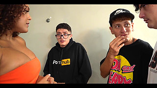 Nerd Guys Fuck Their Latina Boss with a Giant Ass and Fill Her Pussy and Face with Cum