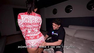 My petite horny stepsister wants to seduce my big cock with her beautiful Christmas pajamas!