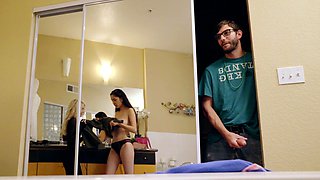 Slutty teen stepsisters fuck perv stud