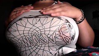 Big-Tit Tattooed Brunette MILF Orgasms on Webcam Solo