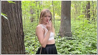 Beautiful Smoking Babe In The Forest Was Fucked In Ass And Pissed In Her Mouth