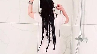 Showering Dressed in white Witness thru sundress by msspinay from OnlyFans - Coomer