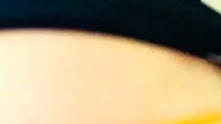Vulva rubbing close up with blonde handling monster dildo