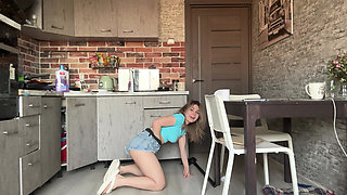 The Cleaning Lady Couldn't Stand It and Wet Her Shorts