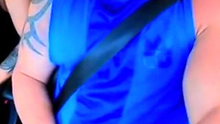 No Shame! Natzinha Flashing Her Tits in Traffic and Rubbing Herself.
