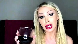 Blonde Housewife with big boobs masturbates with huge dildo