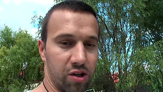 Outdoor Blonde DP Poolside Passion