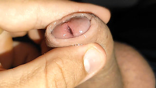 Wide Hole Filled with Pre Cum in Close up