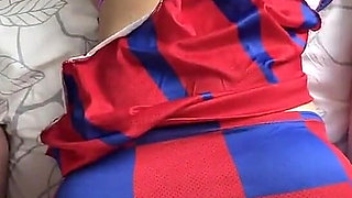 Hot Cheerleader with a Big Ass Fucks Two Cocks