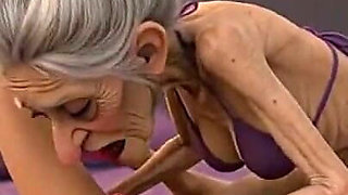 Extremely Skinny Old Woman Licks a Skinny Young Woman's Pussy