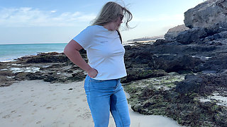 Peeing in Tight Jeans on the Beach
