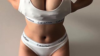 Teasing and masturbation in panties and stockings