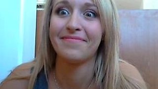 Slutty amateur blonde smoking and jerking dick