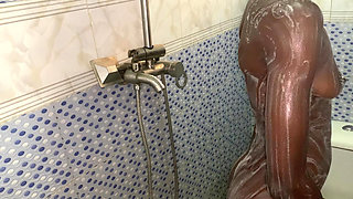 Hot Ebony Babe Bathroom Tease Curvy Natural Beauty