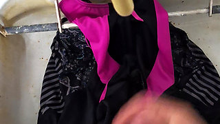 Two wet swimsuits pissed and covered in cum