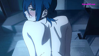 Denji Fucks Reze From Behind, Grips Her Hips, She Bites His Arm as He Cums Inside