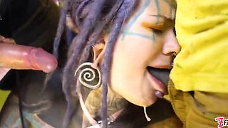 Dreadlocks Girl Double Anal Threesome with Gape and Prolapse