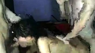 Two guys take turns fucking hot Russian teen brunette live a