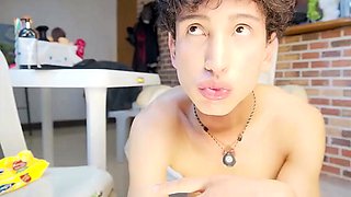 Boream Bohemian jerks off on cam and licks up his own cum