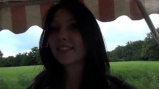 Small tit brunette banged on the floor
