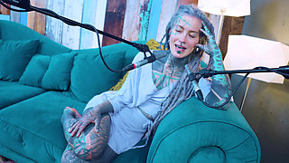 I talk about M - Music - ASMR podcast SFW talking goth skinny girl dreadlocks tattoo model inked girl
